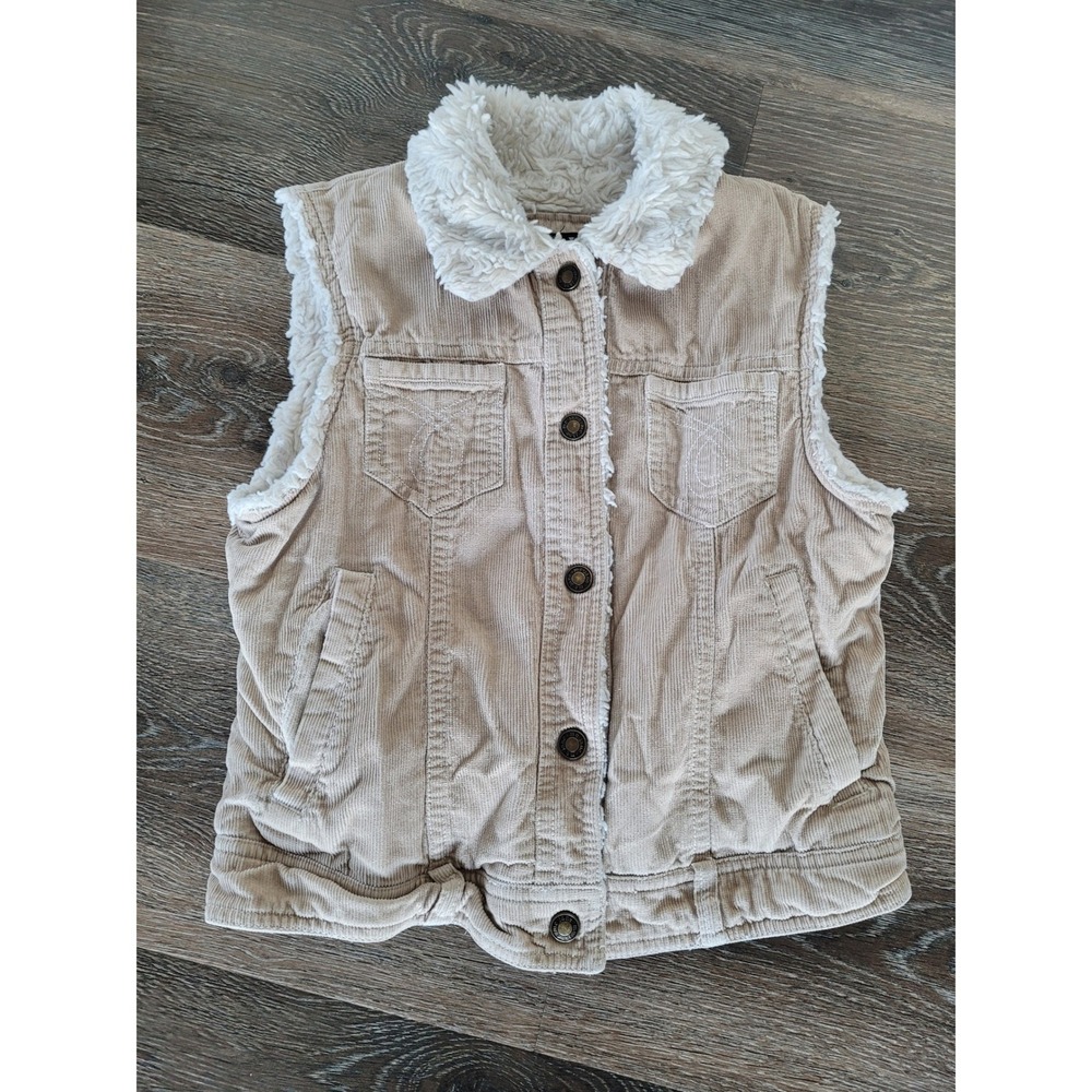 me Jane Girls Corduroy Sherpa‎ Lined Vest S Western Rodeo Tan Button Front #4